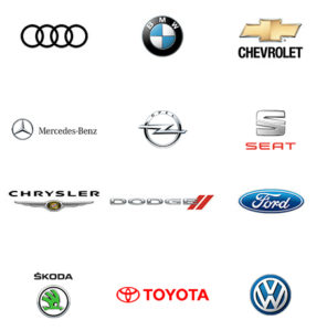 audi, bmw, chevrolet, mercedes-benz, opel, seat, chrysler, dodge, ford, skoda, toyota, vw